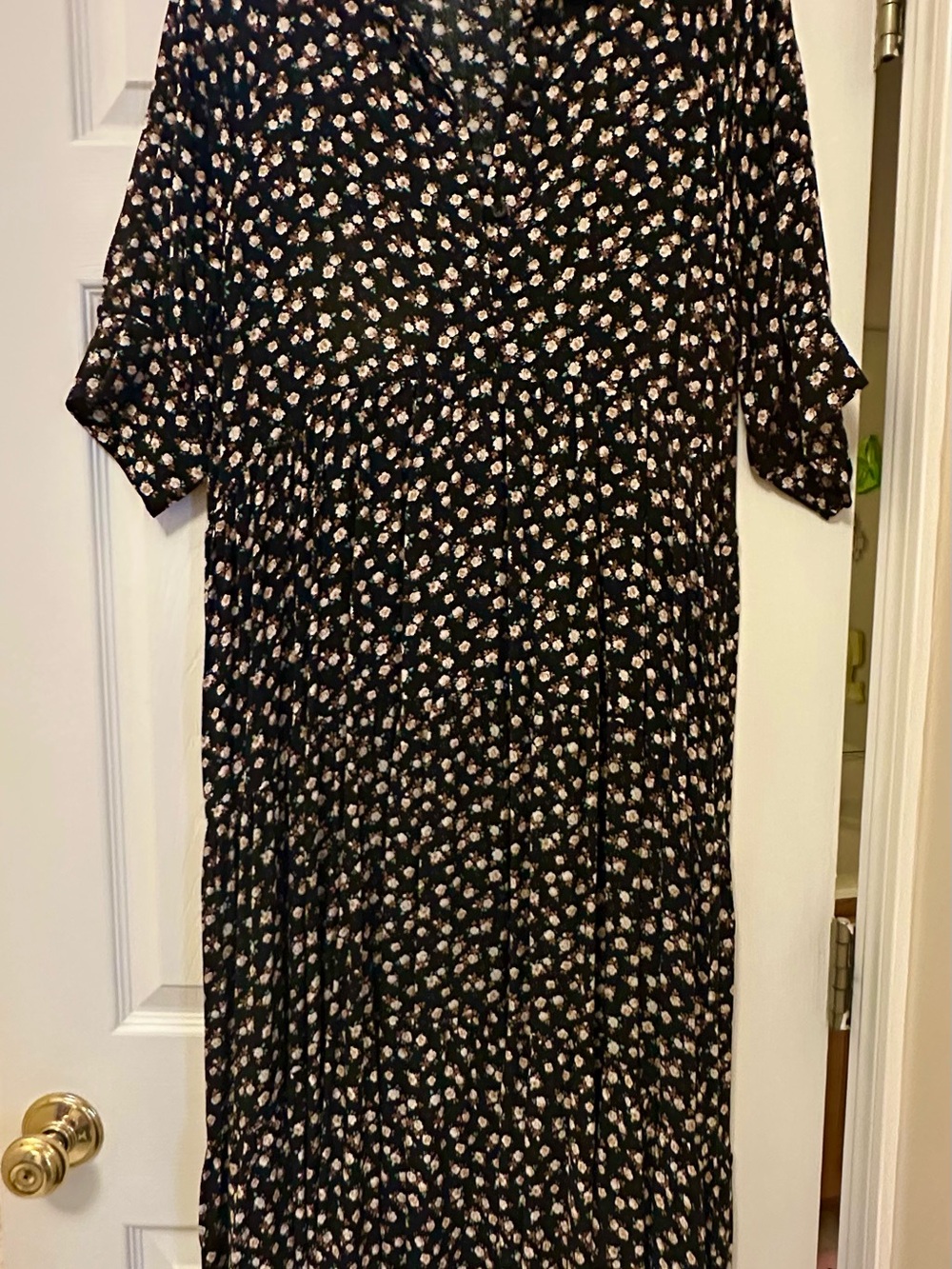 NATURAL LIFE Black Maxi Dress with Petite Pink Floral Pattern